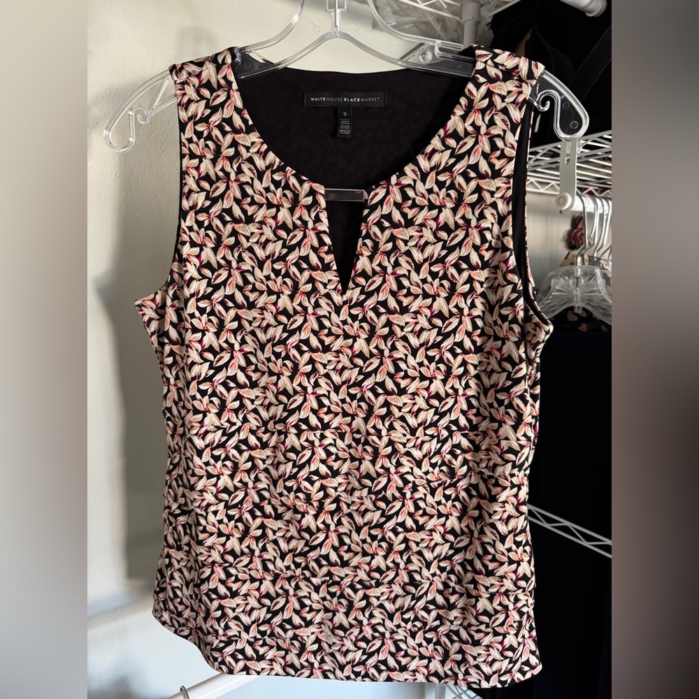 White House Black Market Pink Floral and Black Patterned Blouse